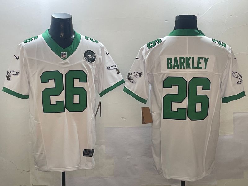 Men Philadelphia Eagles #26 Barkley White Thanksgiving three generations 2024 Nike Limited NFL Jersey style 2